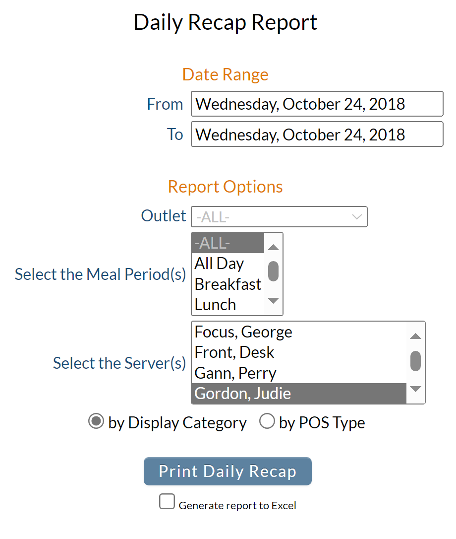 Department Daily Recap Example POS Daily Recap Report